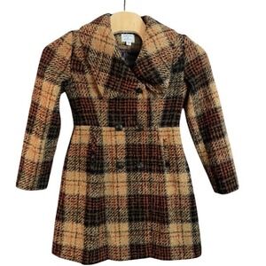Antoni & Alison Plaid Wool Blend Double Breasted Coat Women's Size 8 Brown